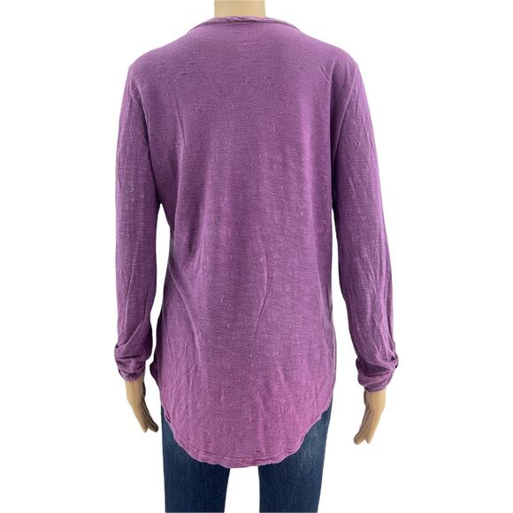 Sonoma (M) Purple Floral Embroidered Roll-Tab Sleeve Henley Tee Shirt - Picture 6 of 8